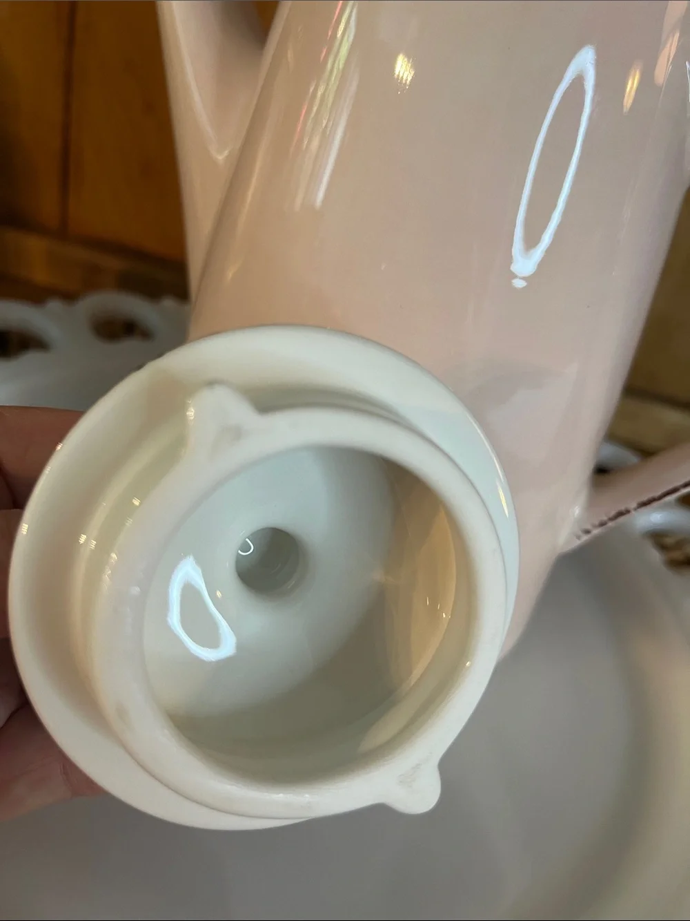 Discontinued,Pottery Barn Coffee/Tea Pot-Morning Story-Soft Pink w/Brown Details